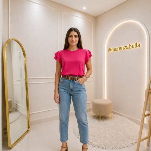Blusinha Feminina Básica em Malha com Manga Babado
